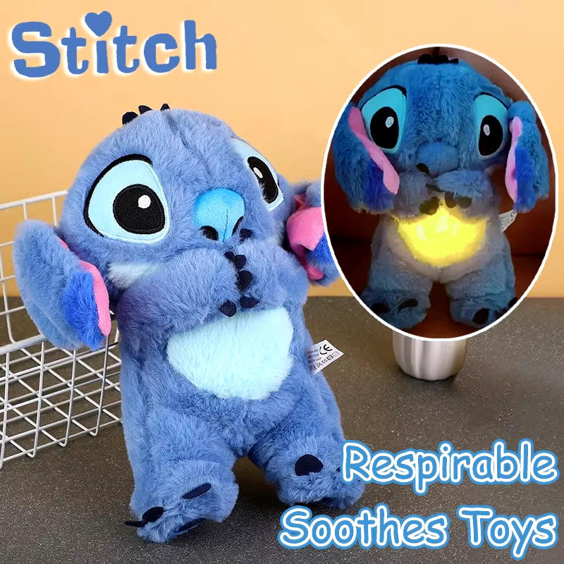 Kawaii Stitch Plush Doll Baby Sleeping Companion Sound Soothing Musical Kawaii with Air Bag and Light Doll Breathing Toys Gifts