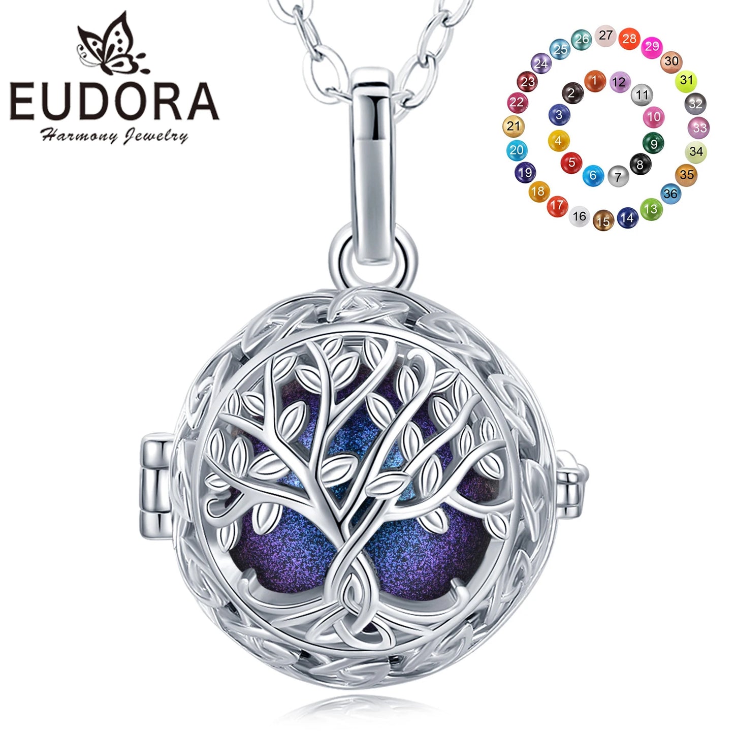 Eudora-Bola de embarazo de 18mm, colgante de árbol de la vida, nudo celta, Bola de armonía, llamador de Ángel, collar de Bola de los deseos, joyería para mujer