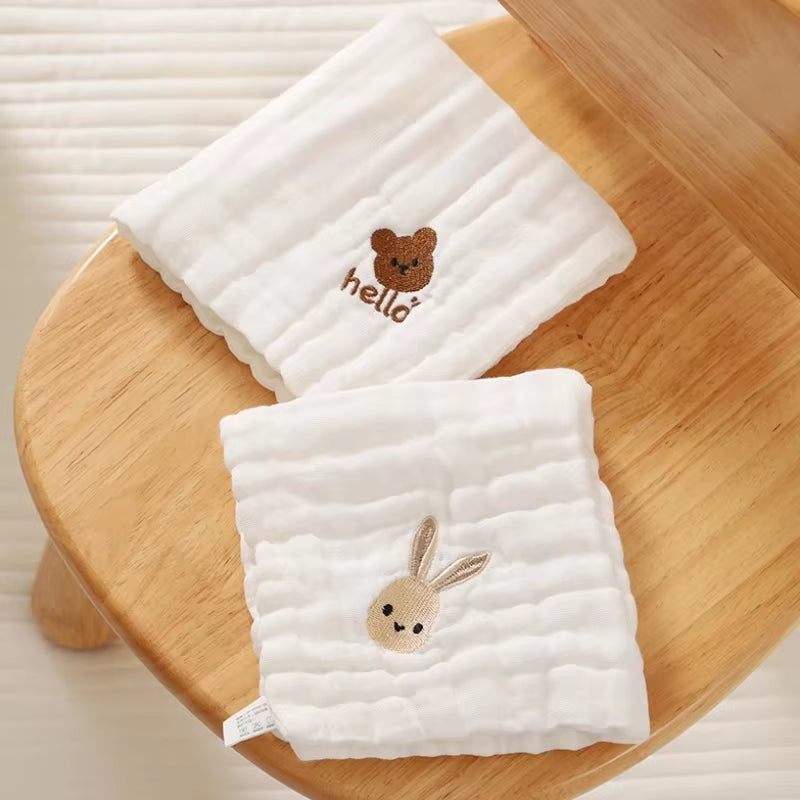 6 Layer Cotton Embroidery Baby Saliva Towels Hand Face Wipes Newborn Bib Kids Handkerchief Toddler Soft Washcloth Burp Cloth