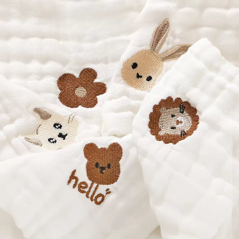 6 Layer Cotton Embroidery Baby Saliva Towels Hand Face Wipes Newborn Bib Kids Handkerchief Toddler Soft Washcloth Burp Cloth